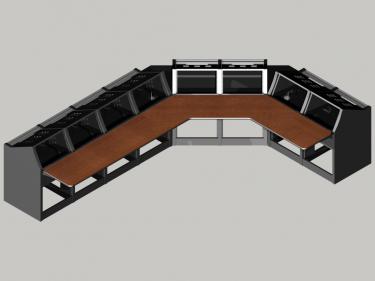 8 bay Logic System J shaped control room console